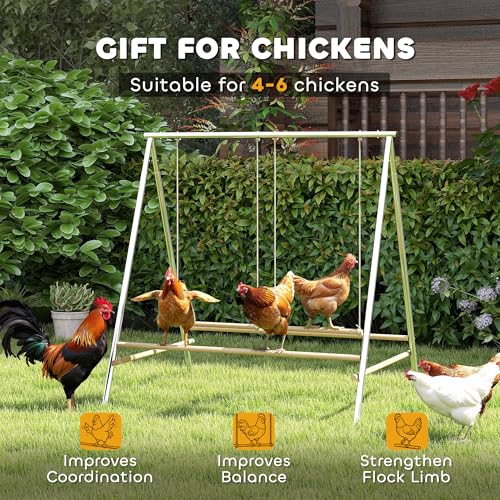 Chicken Swing Set, Metal Frame with Wooden Perches, Garden Poultry Entertainment, Coop Accessories,Chicken Perch for Coop,Chicken Roosting Bars