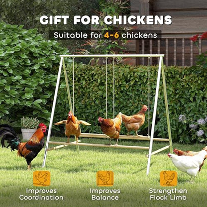 Chicken Swing Set, Metal Frame with Wooden Perches, Garden Poultry Entertainment, Coop Accessories,Chicken Perch for Coop,Chicken Roosting Bars