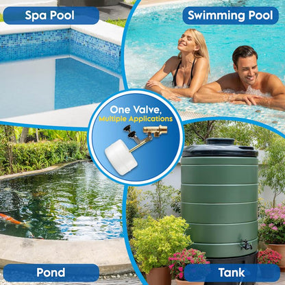 Float Tec Control Devices T26 EZ Adjustment Brass Float Valve 3/8" NPT Male Threads 3" Arm Autofill, Water Filler Leveler, Pools, Spas, Water Tanks, Water Foutain Fit 6" Canister