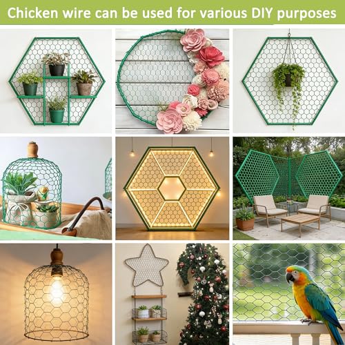 Chicken Wire,16.14 x 157 Inch Floral Chicken Wire for Floral Arrangements Green Mesh Netting 0.6inch Hexagonal Polyvinyl Chloride Coated Net, Fits for Handicrafts, Garden Fence, and Plant Protection