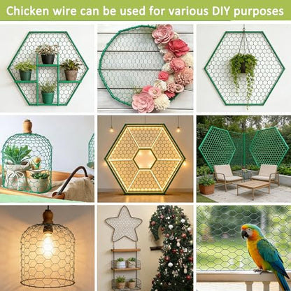 Chicken Wire,16.14 x 157 Inch Floral Chicken Wire for Floral Arrangements Green Mesh Netting 0.6inch Hexagonal Polyvinyl Chloride Coated Net, Fits for Handicrafts, Garden Fence, and Plant Protection