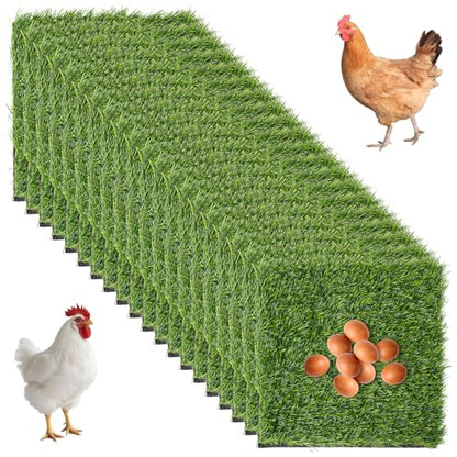 20Pcs Chickens Nesting Pads Set, Washable Artificial Grass Nesting Pads, Reusable Laying Eggs Bedding for Chickens Coop, 12 x 12 x 1.2 Inches(Green) - color: Green