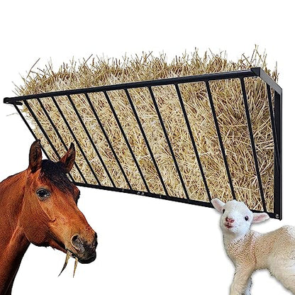 Horse Hay Feeder, 63'' Long Livestock Hay Feeder with 48 Gallon Large Capacity, Carbon Steel Wall Mounted Hay Rack for Horses, Sheep, Goats, Indoor Outdoor Uses - size: 63INCH