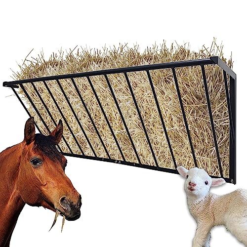 Horse Hay Feeder, 63'' Long Livestock Hay Feeder with 48 Gallon Large Capacity, Carbon Steel Wall Mounted Hay Rack for Horses, Sheep, Goats, Indoor Outdoor Uses - size: 63INCH