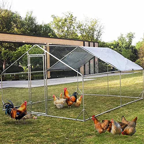 Large Metal Chicken Coop Walk-in Poultry Cage Heavy Duty Chicken Runs Hen House for Yard with Waterproof and Anti-UV Cover for Outdoor Farm Use(10’ W x 13’ L x 6.5’ H) - size: 13.1' L x 9.8' W x 6.4' H