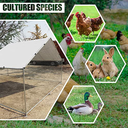 NUGRIART Large Metal Chicken Coop Walk-in Poultry Cage Hen Duck Run House with Waterproof & Anti-UV Cover Galvanized Rabbits Habitat Spire Shaped Cage for Outdoor Yard Farm Use - size: 19.7' L x 9.8' W x 6.56' H