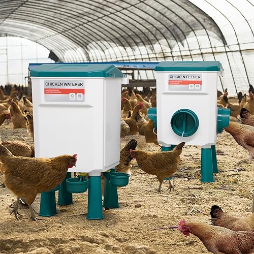 Chicken Feeder and Waterer Set, Chicken Coop Accessories with Hanging Chickens Poultry Feeder and Chicken Waterer Kit No Waste, 3 Gallon/26 Pounds, Blue - color: Blue, size: 12KG