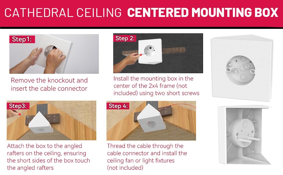 FB900-1 Cathedral Ceiling Fan Angle Mount Box, Mounting Bracket Kit, Fits Angles of 80 or Up, White, 1 Pack