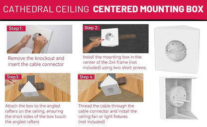 FB900-1 Cathedral Ceiling Fan Angle Mount Box, Mounting Bracket Kit, Fits Angles of 80 or Up, White, 1 Pack