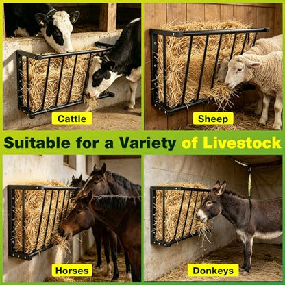 Loyala Hay Feeder, Heavy Duty Wall Mount Hay Rack with 16 Gallon Capacity, 26'' Long Livestock Hay Feeder for Sheep, Goats, Horses Indoor Outdoor Uses