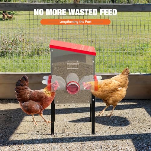 Sannwsg Chicken Feeders,30 lb Capacity 6 Port Automatic Chicken Feeder, Metal Chick Feeder with Locking Lid and Legs, Chicken Feeder for Chickens, Ducks, Geese - size: 6 Ports (2+2+2)