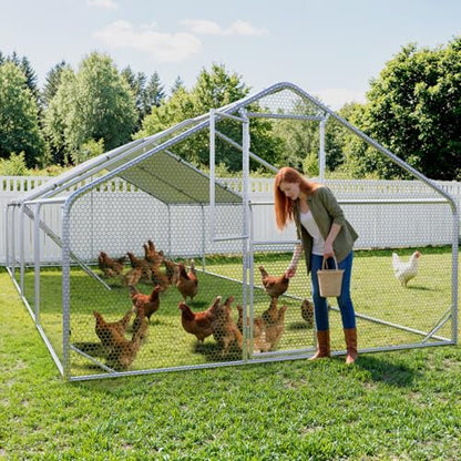 Sannwsg Large Metal Chicken Coop with Run, Walk in Chicken Pen with Waterproof Cover, Secure Lock, Heavy Duty Poultry Cage with Feeding Door for Outdoor Farm Use（26x10 FT - size: 26x10ft