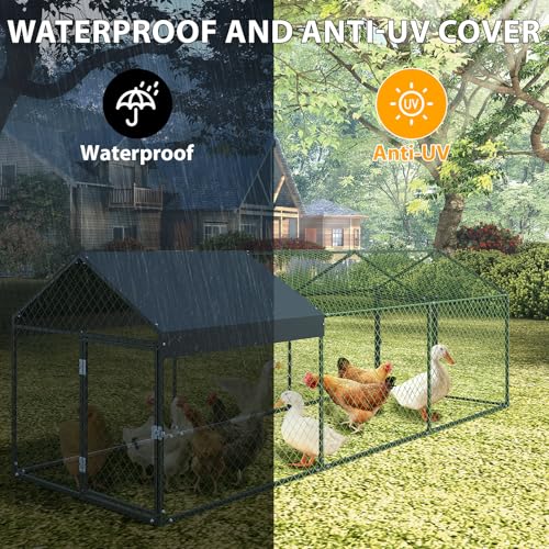 Large Chicken Coop, 120" x 40"x 40" Metal Chicken Run for Yard, Outdoor Chicken Pen with Waterproof and Anti-UV Cover for Backyard Farm Chicken Rabbit Duck, Black - color: Black