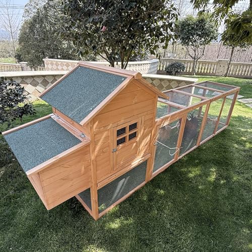 GOJOOASIS 120" Outdoor Wooden Chicken Coop for 4-6 Chickens Hen House Poultry Cage with Run and Nesting Box Indoor and Outdoor Use (D)