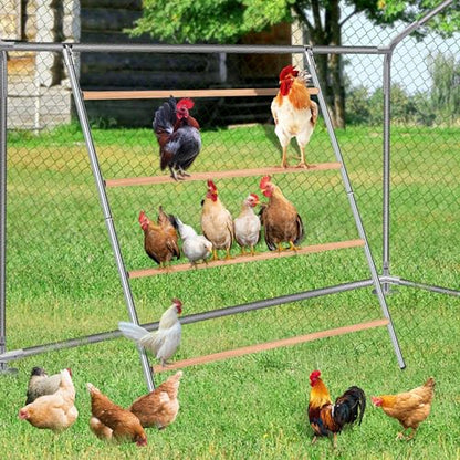 Chicken Perch for Coop, Sturdy Chicken Roosting Ladder, Easy Assembly, 25mm Diameter Galvanized Pipe and Wooden Material, Chicken Roost Essentials for Backyard Poultry (41.7" W x 55" H)
