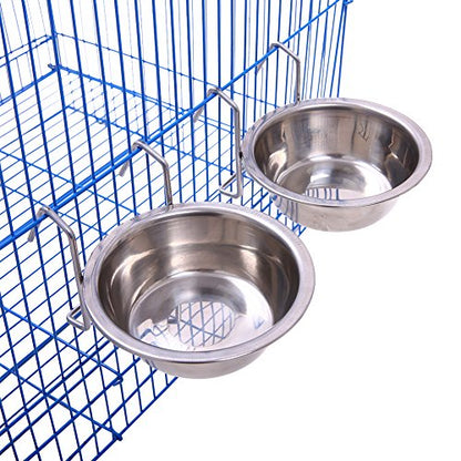QBLEEV Stainless Steel Birdcage Feeder Bowls for Hamster Cage, 150ml, 5 oz | Stainless steel birdcage bowls feeding perches play stand with clamp, parrot pet animal hamster cage, easy to install - color: 2 Pack