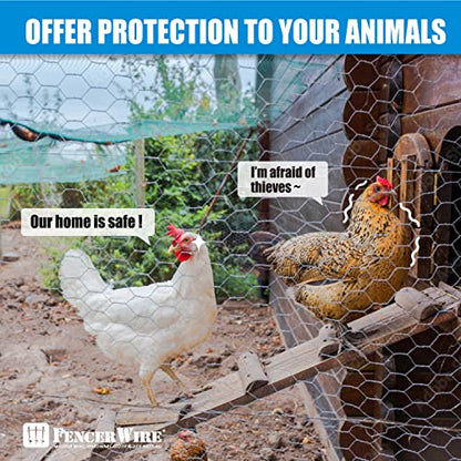 Fencer Wire 20 Gauge Chicken Wire Fence, Galvanized Poultry Hexagonal Netting Crafting, Chicken Coops & Rabbit Rodent Cage, 1-Inch Hex Grid (3 ft. x 150 ft.) - size: 3 ft. x 150 ft.