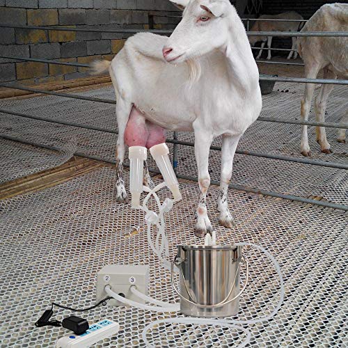 3L Goat Milking Machine,Pulsation Vacuum Electric Milker,Automatic Breast Pump with 2 Teat Cups Stainless Steel Bucket for Goats