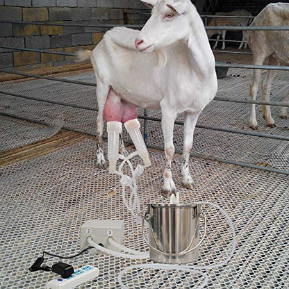 3L Goat Milking Machine,Pulsation Vacuum Electric Milker,Automatic Breast Pump with 2 Teat Cups Stainless Steel Bucket for Goats
