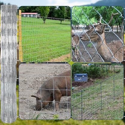 Livestock Fence, 4Ft x 328Ft Galvanized Wire Fencing, Cattle Farm Fence, Heavy Zinc Coated Deer Goat Cattle Fence for Farm Yard Livestock Protection - size: 4FT x 328FT