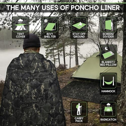 Mirzoyan Woobie Blanket, Military Poncho Liner Camo Insulated Camping Woobie Blanket for Outdoor Hiking Survival Hunting - color: Black