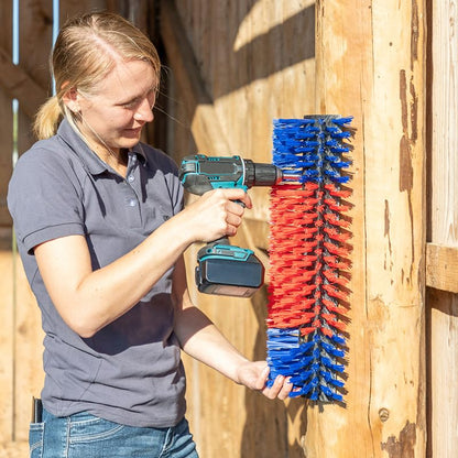 Premier 1 Scratch Brushes for Cattle, Sheep, Goats, Horses & Other Livestock | Durable 2" Stiff Bristles Built to Last | Easily Mounts with Hardware Included (Red/Blue - XL) - style: Red/Blue - XL
