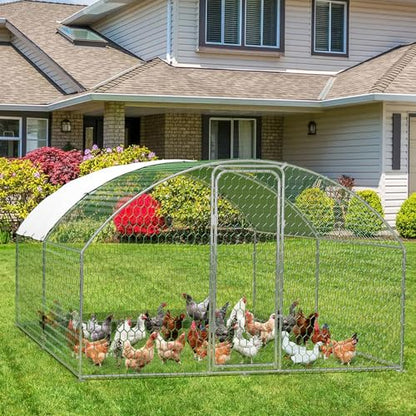Large Metal Chicken Coop, Large Chicken Coop for Yard, Walk-in Poultry Cage with Waterproof and Anti-Uv Cover, Chicken Run for Outdoor Backyard Farm, Doom Roof, 9.8×13.1×6.6ft - size: 9.8 x 13.1 x 6.6 ft