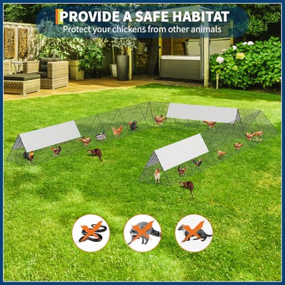 Garvee Chicken Tunnels for Outside with Corner Frames, Large Metal Chicken Runs with Weather-Resistant Cover, Easy to Setup, Portable Poultry Cage for Hens, Ducks, Rabbits (238.2x161.4x24.2 inch) - size: 236.2 x 157.5 x 24.2 inch