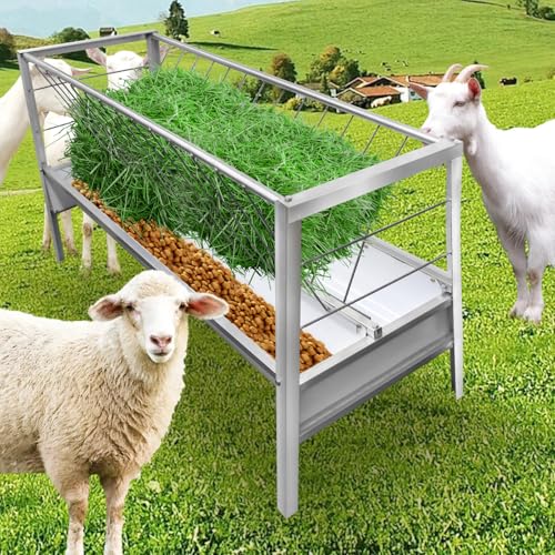 92 Gallon Pasture Feeder - Stainless Steel Goat Hay Feeder Large Capacity with 24.8" Wide Tray, Heavy Duty for Sheep, Horse, Livestock, Saves Time & Hay Waste