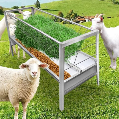 92 Gallon Pasture Feeder - Stainless Steel Goat Hay Feeder Large Capacity with 24.8" Wide Tray, Heavy Duty for Sheep, Horse, Livestock, Saves Time & Hay Waste