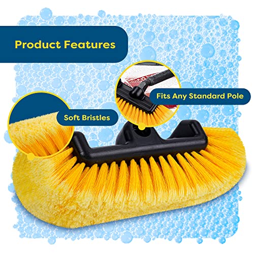 SCRUBIT 12" Car Wash Brush with Soft Bristles for Car, Truck, Boat Deck & House Cleaning, Exterior Washing Brush Connects with Pole & Hose, Storage Bag Included (Yellow) - color: Yellow