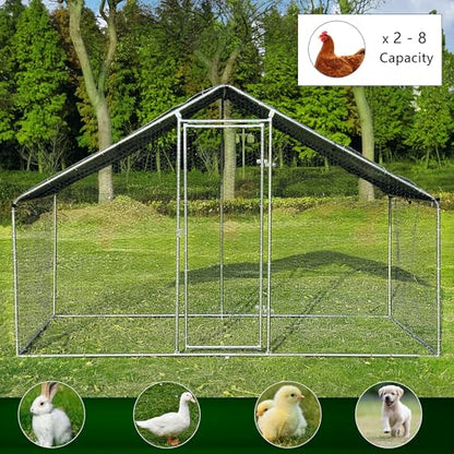Large Metal Chicken Coop Round Top Upgrade Tri-Supporting Wire Mesh Chicken Run,Chicken Pen with Water-Resident and Anti-UV Cover,Duck Rabbit House Outdoor (Spire Roof 10’ W x 6.6’ L x 6.5’ H) - size: 120.0"L x 79.2"W x 76.8"H