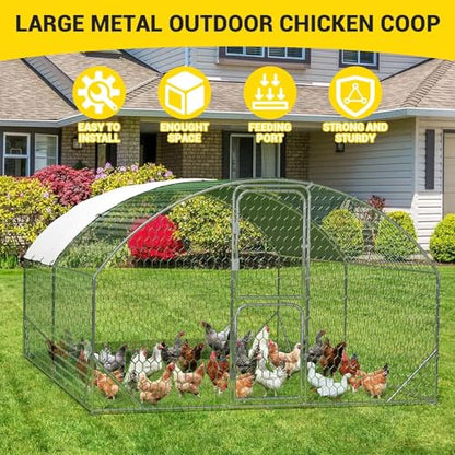 Large Metal Chicken Coop, Walk-In Poultry Cage, Chicken Run Pen House With Reinforcement & Waterproof & Anti-Ultraviolet Cover Chicken Coop Run With Double Lockable Doors for Outdoor 9.8 x 13.1X 6.6ft