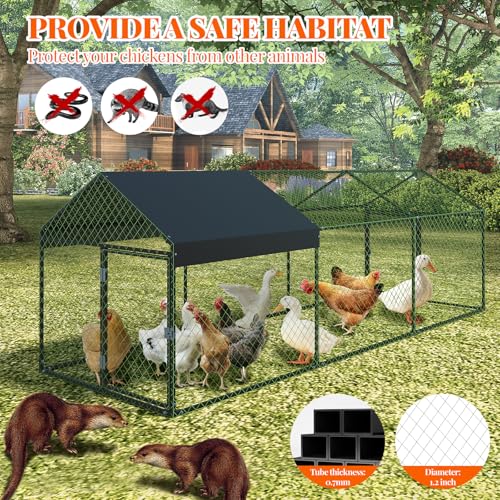 Small Metal Chicken Coop, Chicken Runs for Yard with Waterproof and Anti-Uv Cover, Portable Chicken Coop with 2 Door for Outdoor Chicken Rabbit Duck, Black, 120"×40"×40"