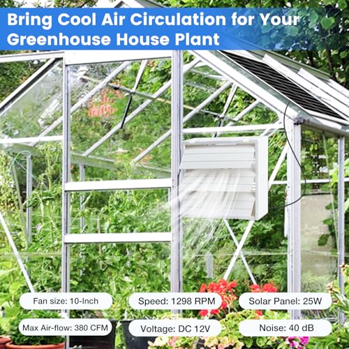 Fanspex Solar Exhaust Fan, Solar Powered Vent Fan Kit for Outside Greenhouse Shed Chicken Coop (10" Fan) - size: 10" Fan