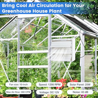 Fanspex Solar Exhaust Fan, Solar Powered Vent Fan Kit for Outside Greenhouse Shed Chicken Coop (10" Fan) - size: 10" Fan
