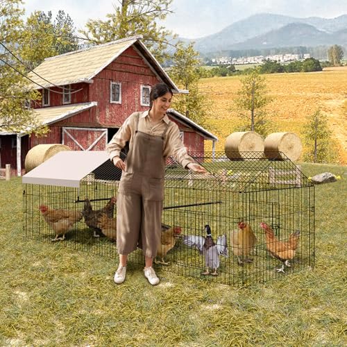 GarveeLife Portable Metal Chicken Coop, 130"×40"×40" Chicken Run for Yard with Waterproof Cover, Portable Poultry Cage for Outdoor Backyard Farm Chicken Rabbit Duck - size: 130"L