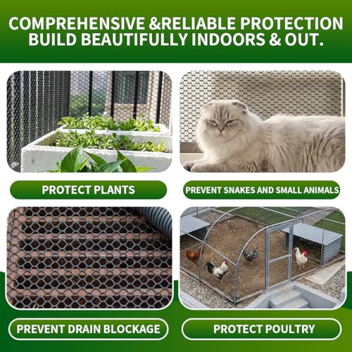 Plastic Chicken Wire Mesh Fence,Plastic Chicken Wire Roll 16in x 20ft,Garden Netting Fencing Barrier for Poultry, Animals, Pets and Balcony(Black) - color: Black, size: 16INx20FT