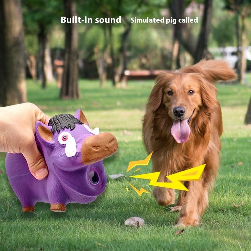 Latex Wild Boar Squeaky Dog Toy, 18x7cm Durable Chew Toy for Medium and Large Dogs, Funny Animal Sound for Stress Relief and Oral Care (Purple)