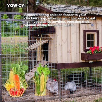 Hanging Chicken Feeder, Foldable Chicken Vegetable Feeder, Golden Poultry Fruits Feeding Holder Basket with Hanging Chain, Veggie Treat Ball Toys Cage for Chicken Hen Coop Accessories - color: Hanging Chicken Feeder