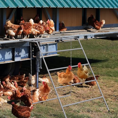 Chicken Perch for Coop 4 Step Chicken Roosting Bars with Swings, Metal Poultry Roost Ladder for Hens, Chickens & Poultry, Gray
