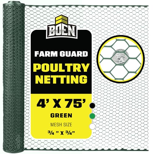 Boen - Plastic Hex Chicken Wire Mesh Temporary Fence Roll (4' x 75' - Green) - Plastic Fence Poultry Netting for Temporary or Semi Permanent Enclosures, Deer Netting Fence, Construction Fencing - color: Green, size: 4' x 75'