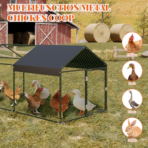 Small Metal Chicken Coop, Chicken Runs for Yard with Waterproof and Anti-Uv Cover, Portable Chicken Coop with 2 Door for Outdoor Chicken Rabbit Duck, Black, 120"×40"×40"