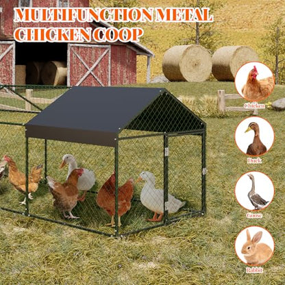 Small Metal Chicken Coop, Chicken Runs for Yard with Waterproof and Anti-Uv Cover, Portable Chicken Coop with 2 Door for Outdoor Chicken Rabbit Duck, Black, 120"×40"×40"