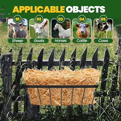 KUAFU Hay Feeder for Goat, Wall Mount Sheep Hay Rack, Horses Feeding Trough with 17 Gallon, Heavy Duty Blanket Holder, Fit for Farm Indoor and Outdoor Livestock Feed Containers