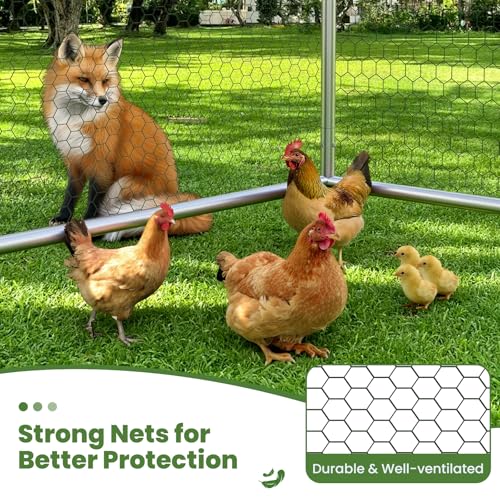 Large Metal Chicken Coop Walk-in Poultry Cage with Waterproof Roosting Perch and UV-Resistant Cover, Outdoor Chicken Run Poultry Hen House for Backyard Farm Use,Spire Roof(10’ W x 19.7’ L x 6.4’ H) - size: 236.4"L x 120.0"W x 76.8"H
