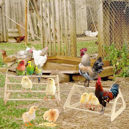Large Wood Pine Chick Perch, 14.4" L x 10.6" W x 6.7" H Wooden Perch Chicks Toys for Coop and Brooder, Strong Chicken Jungle Gym Roosting Bar for Baby Chicks