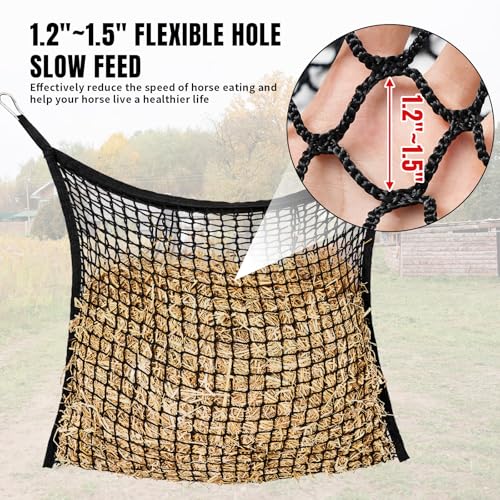 2 PCS Slow Feed Hay Net for Horses, Large Capacity Hay Bags for Horses Goats Sheep Donkey Trailer Full Day Feeding, Easy to Fill and Hang, Black, 35 x 31 Inch - size: 2PCS