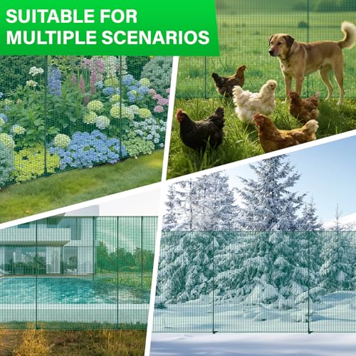 Temporary Fence with Posts, 4‘x100‘ Animal Barrier Dog Portable Fencing with Fiberglass Stake Windbreak Rope, Safety Snow Plastic Netting Roll for Garden Backyard Outdoor for Chickens or Other Animals - size: 4x100FT