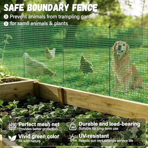 4x50FT Temporary Fence with Posts,Plastic Garden Safety Fence with 9 Fiberglass Stake,Windbreak Rope,Ground Peg,Temporary Fence for Backyard Outdoor Animal Protect,Temporary Dog Fence Outdoor - size: 4x50FT